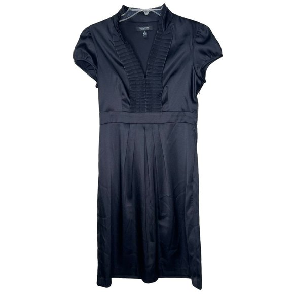 Signature London Style Black Cocktail Short Sleeve Dress Ruffled Collar Size 6 - Picture 4 of 10